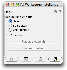 Eigenschaften für das Werkzeug Pfade
